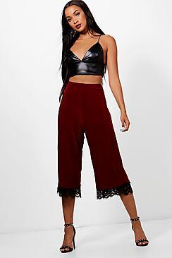 Boohoo Jaya Lace Trim Slinky Wide Leg Culotte