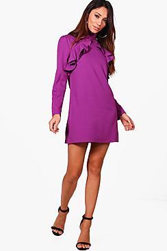 Boohoo Petite Jess Ruffle Collar Frill Shift Dress