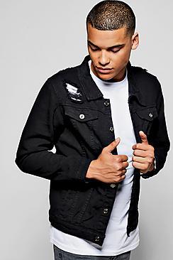 Boohoo Charcoal Denim Jacket With Abrasions