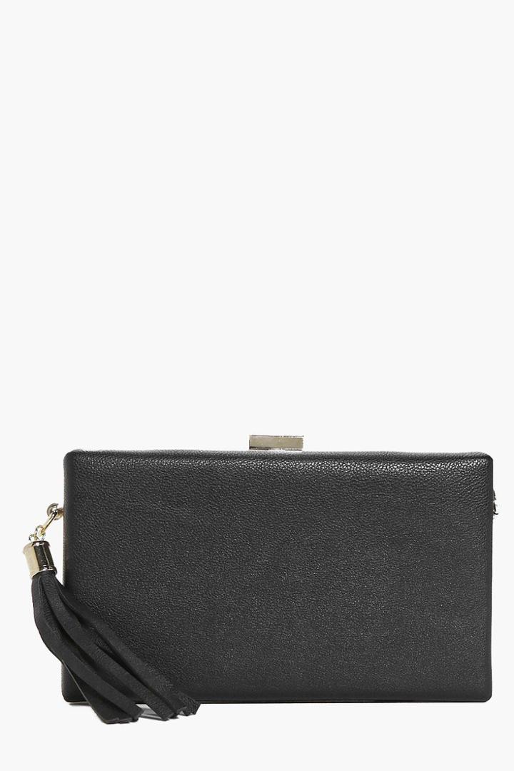 Boohoo Molly Tassel Detail Box Clutch Bag Black