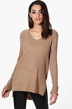 Boohoo Lisa Fine Knit V-neck Side Split Jumper