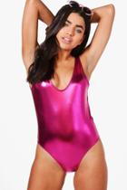 Boohoo Miami Metallic Scoop Bathing Suit Pink