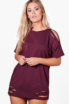Boohoo Plus Faith Distressed T-shirt Dress