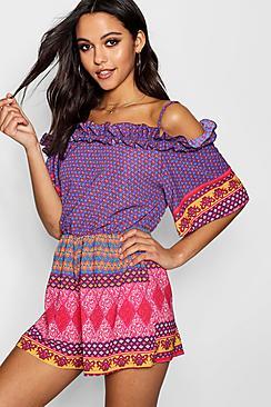 Boohoo Freya Bright Boho Ruffle Playsuit