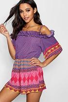 Boohoo Freya Bright Boho Ruffle Playsuit