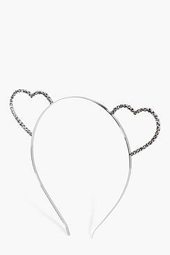 Boohoo Sofia Diamante Heart Ears Headband