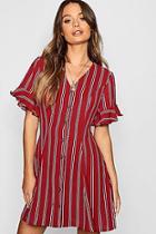 Boohoo Button Front Striped Flared Sleeve Shift Dress