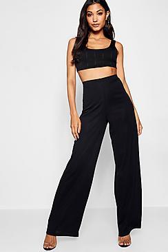 Boohoo Ribbed Wide Leg Trousers