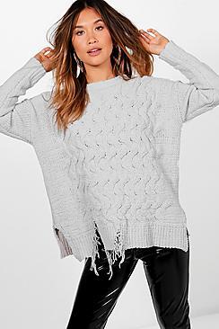 Boohoo Distressed Hem Cable Chenille Jumper