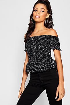 Boohoo Spot Sheered Bardot Top