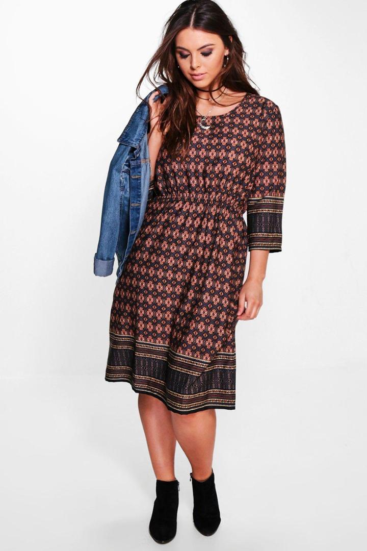 Boohoo Plus Dana Printed Woven Midi Dress Multi