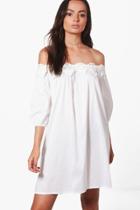 Boohoo Aria 3/4 Sleeve Lace Trim Bardot Top White