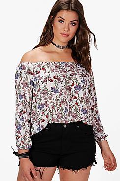 Boohoo Plus Serena Off The Shoulder Floral Top