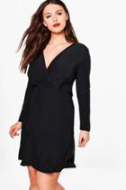 Boohoo Plus Hollie Slinky Wrap Front Dress Black