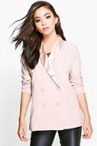 Boohoo Elizabeth Boutique Satin Lapel Tux Blazer Nude