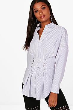 Boohoo Lisa Stripe Corset Front Shirt