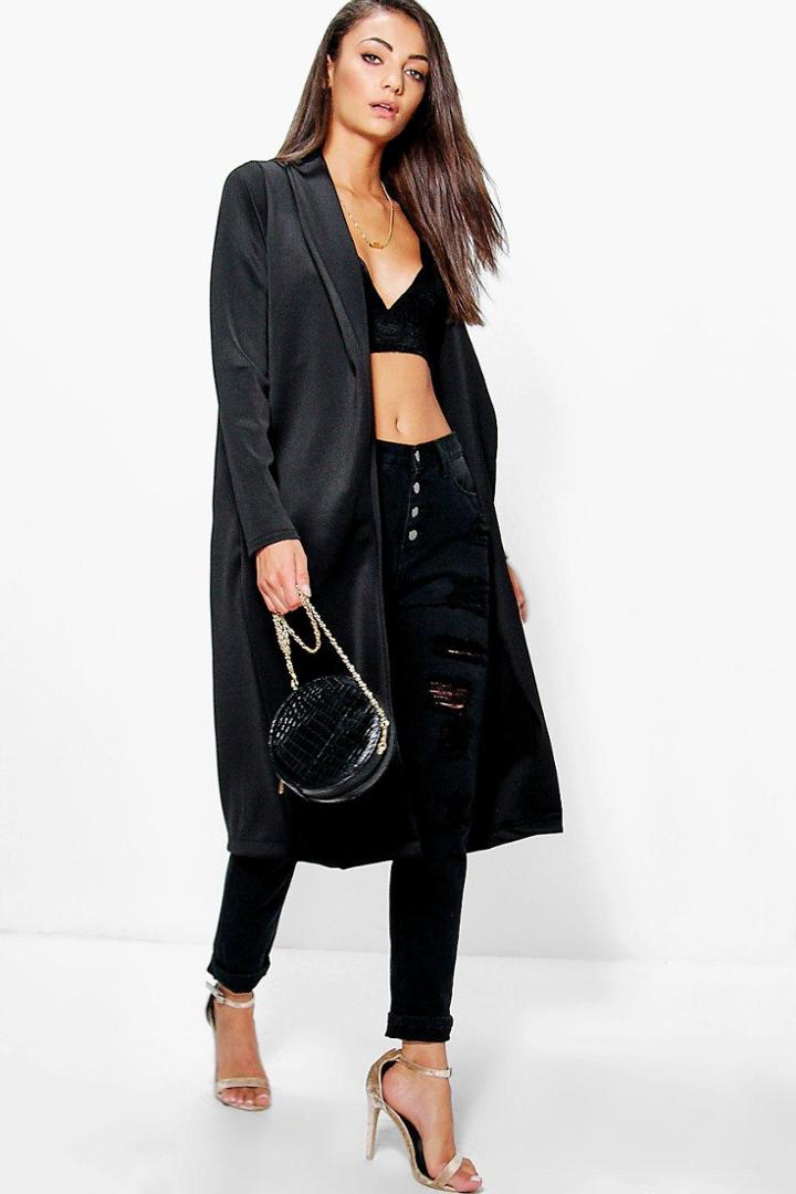 Boohoo Tall Selmah Scuba Longline Duster Coat Black