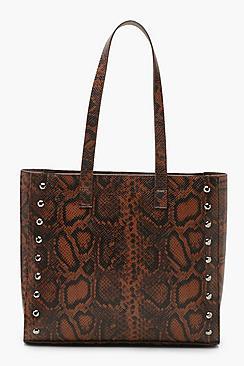 Boohoo Snake Structured Stud Tote Day Bag