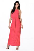 Boohoo Maya Halterneck Keyhole Rouched Maxi Dress Poppy