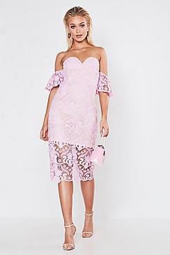 Boohoo Premium Flared Sleeve Lace Midi Dress