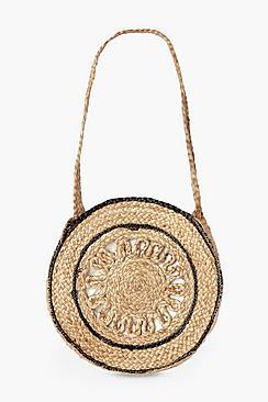Boohoo Trim Detail Cut Out Round Straw Bag