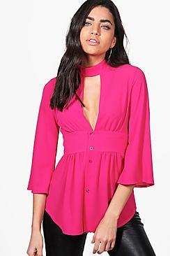 Boohoo Anna Choker Plunge Blouse
