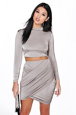 Boohoo Dalis Slinky Wrap Mini Skirt Co-ord Set
