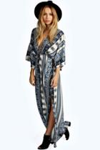 Boohoo Mia Scarf Print Kimono Sleeve Maxi Dress Multi