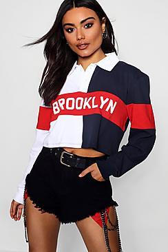 Boohoo Tia Brooklyn Spliced Rugby Crop