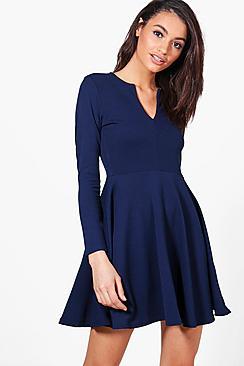 Boohoo Rebecca Long Sleeve Skater Dress