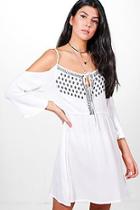 Boohoo Anabel Cold Shoulder Embroidered Dress