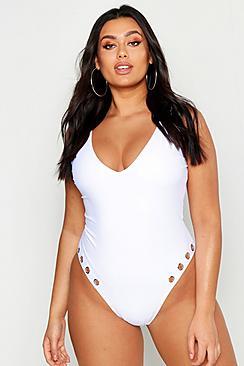 Boohoo Plus Eyelet Plunge Swimsuit