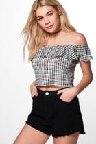 Boohoo Poppy Gingham Off The Shoulder Frill Top Multi
