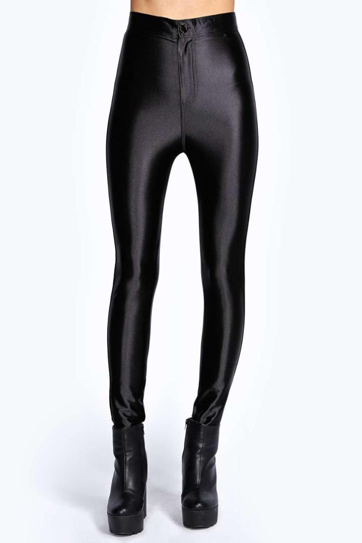 Boohoo Beci High Waisted Super Skinny Disco Pants Black