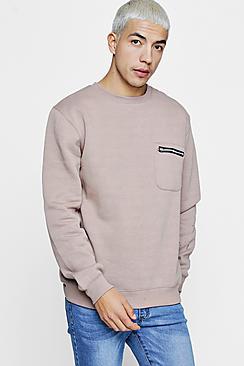 Boohoo Zip Pocket Detail Crew Neck Sweater