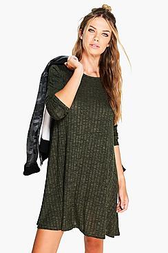 Boohoo Mia Marl Rib Knit Swing Dress