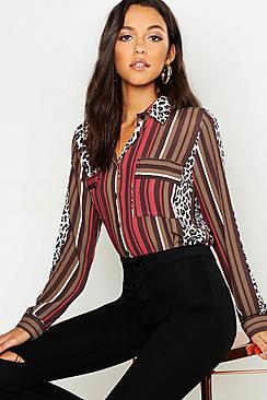 Boohoo Tall Animal Stripe Mix Print Shirt