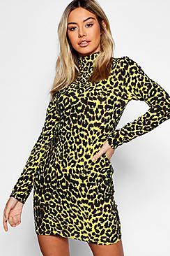 Boohoo Petite High Neck Animal Print Mini Dress