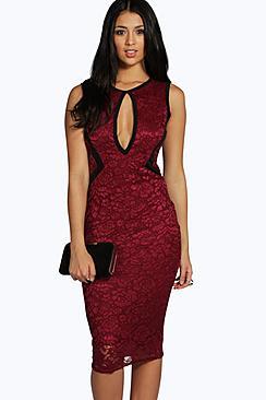 Boohoo Addison Contrast Binding Lace Midi Dress