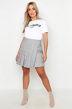 Boohoo Plus Pleated Check Skirt