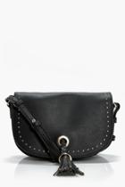 Boohoo Lucy Mini Stud & Tassel Detail Cross Body Bag Black