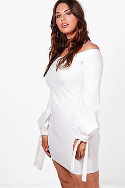 Boohoo Plus Jemima Off The Shoulder Cuff Bodycon Dress