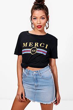 Boohoo Jade Merci Slogan Tee