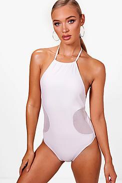 Boohoo Dubai Halterneck Mesh Side Swimsuit