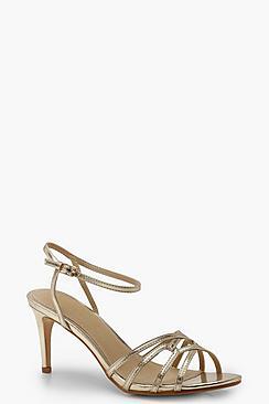 Boohoo Cross Strap Metallic Kitten Heels
