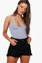 Boohoo Paige Strappy Front Cami Grey