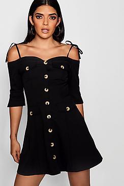 Boohoo Eli Pocket Front Sweetheart Neck Utility Dress