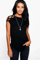 Boohoo Megan Strappy Shoulder Detail T-shirt Black