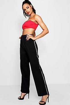 Boohoo Freyja Woven Sports Stripe Pintuck Trouser