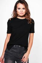Boohoo Lorna Button Detail Cold Shoulder T-shirt Black